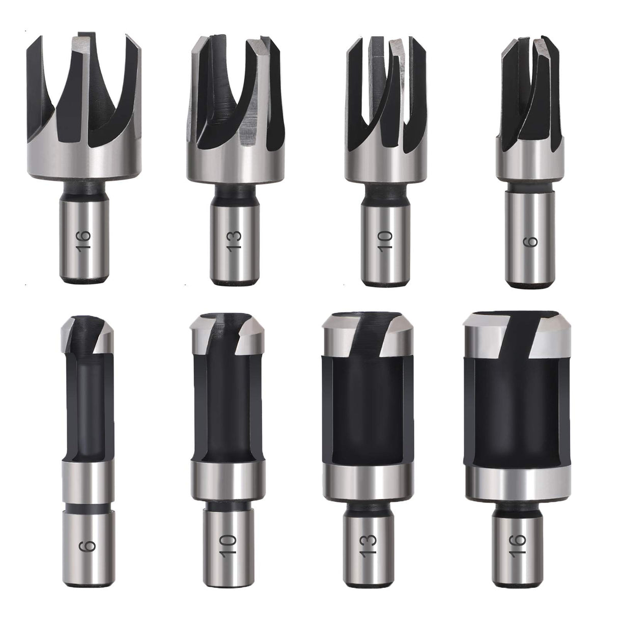 Baorder 8Pcs Wood Plug Cutter Drill Bit Set Carbon Steel Titanium Coated Woodworking Chamfer Drill Bits Straight and Tapered Taper 5/8" 1/2" 3/8" Baorder