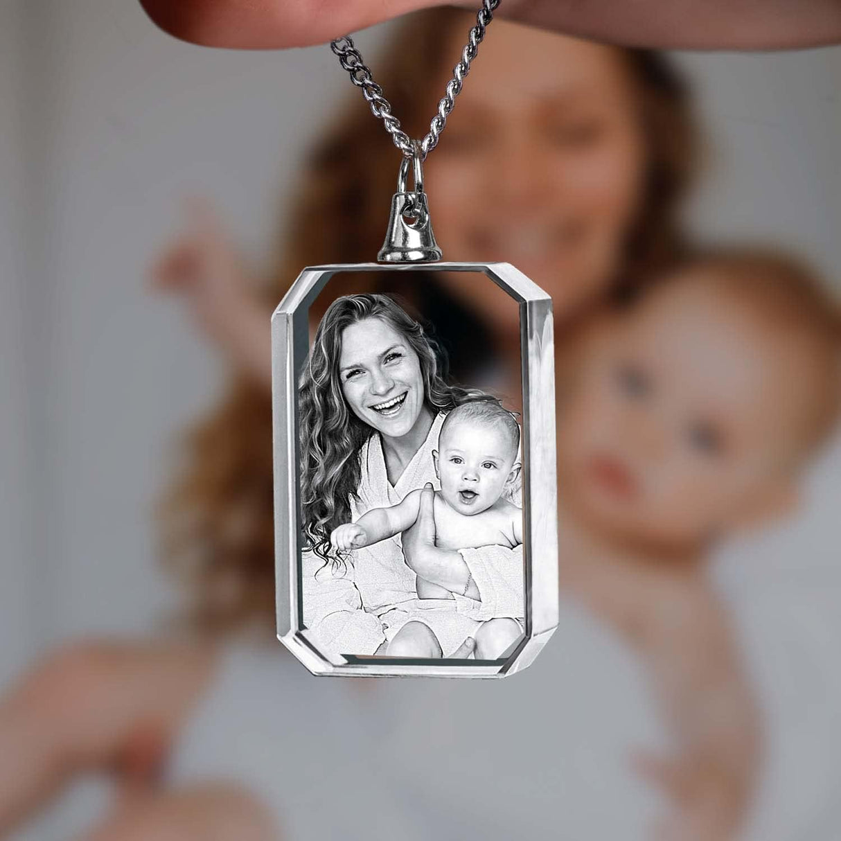 ArtPix 3D Personalized Necklace, 3D Laser Etched Photo Crystal, Engraved Rectangle Necklaces Accessories, Memorial Birthday Gifts for Mom Dad, Him ArtPix 3D
