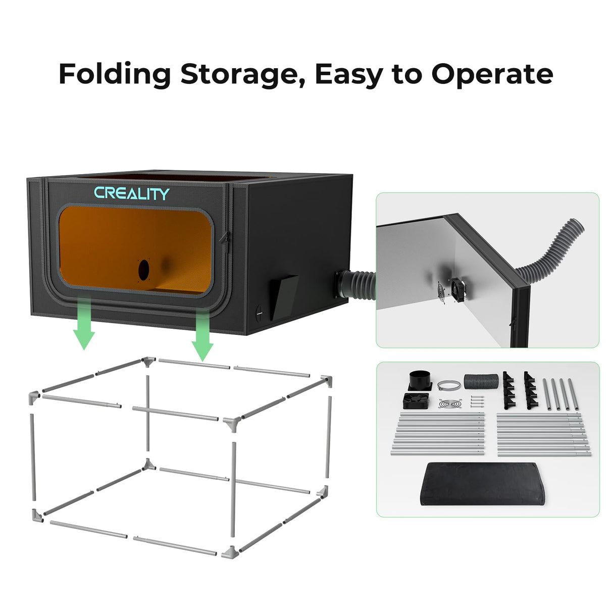 Creality Laser Engraver Enclosure 2.0 with Vent, Fireproof and Dustproof Laser Cutter Protective Cover 28.3x28.3x15.7in with Fan and Pipe, Fits for Creality