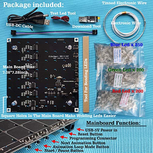 iCubeSmart 3D Led Cube Light DIY Kit with 3D Animation Editing Software Squared LED 8x8x8 Electronic Toy for Children and Teenagers Learning iCubeSmart