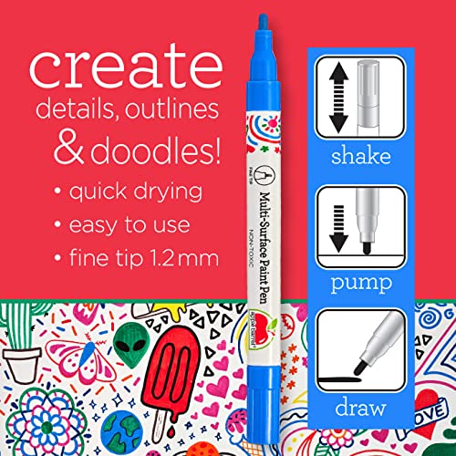 Apple Barrel Neon, Set of 12 Multi-Surface Fine Tip Paint Pens, Perfect for Indoor and Outdoor Arts and Crafts Projects, 6234 Apple Barrel