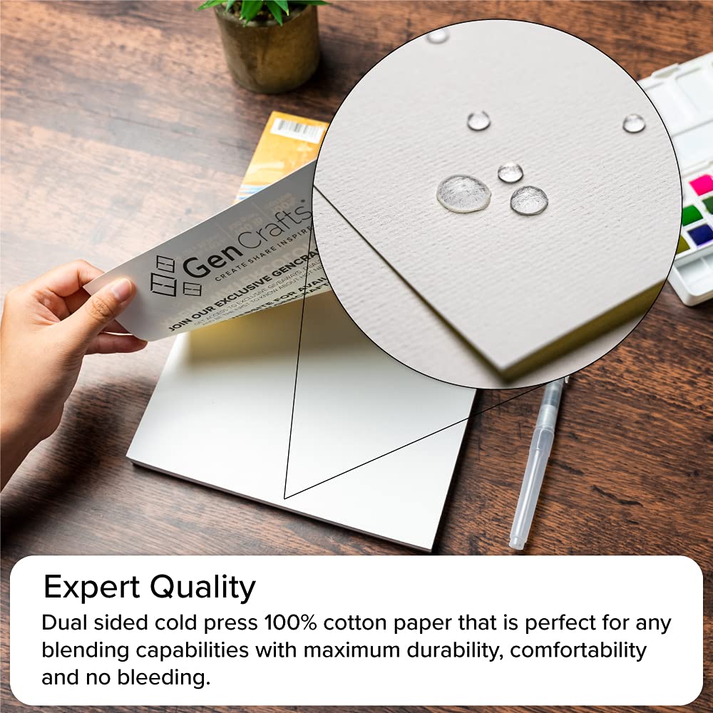 GenCrafts 100% Cotton Watercolor Paper Pad - A4 8.3x11.7" - 20 Sheets (140lb/300gsm) - Cold Press Acid Free Art Sketchbook Pad for Painting & GenCrafts