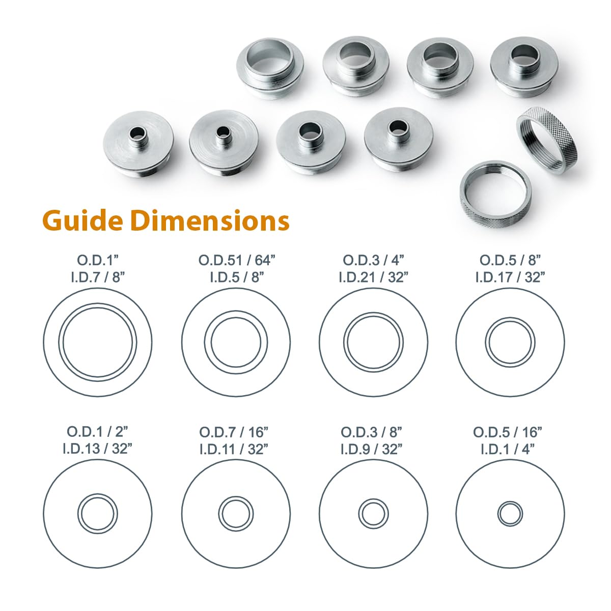 POWERTEC 10Pcs Solid Router Template Bushing Guides Sets 5/16 to 1 Inch with Molded Carrying Case. Fits All Porter Cable Style Router Sub Bases. POWERTEC