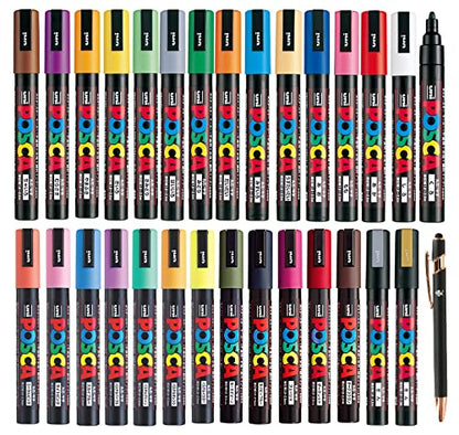 Uni Japan Paint Marker FULL RANGE Bundle Set Marking Pen Medium Point PC-5M 29 Colours ( 22 Standard & 7 Natural ) Japanese Domestic Market Product