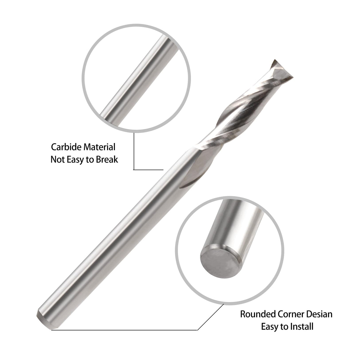 CNC Router Bits 1/8" Shank CNC Bit End Mill 1/16" Cutting Dia Flat Nose Carbide Endmill Two Flute Spiral Upcut Milling Cutter Tool Set for Wood PVC HOZLY