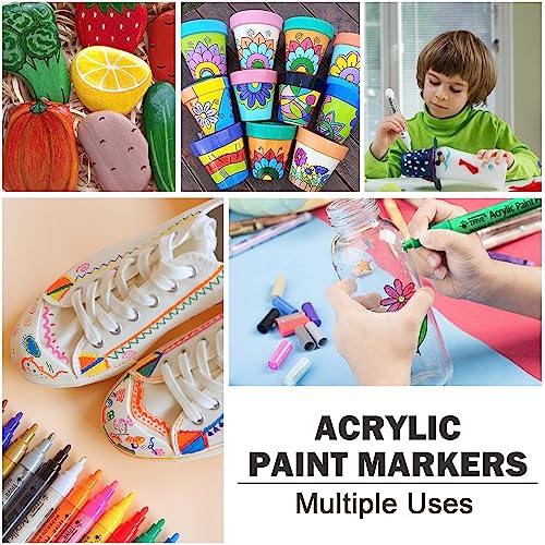 TFIVE Paint Markers Paint Pens - 12 Color Premium Medium Point Acrylic Paint Marker Pens for Rocks Painting, Metal, Ceramic, Glass, Wood, Fabric, TFIVE