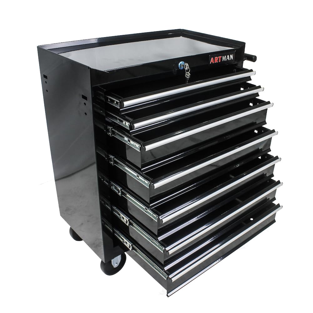 Rolling Tool Cart with Drawers and Wheels Mechanics Tool Cabinet Heavy Duty Lockable Tool Chest Multifunctional Tool Cart (7 Drawers, Black) KIYOMING