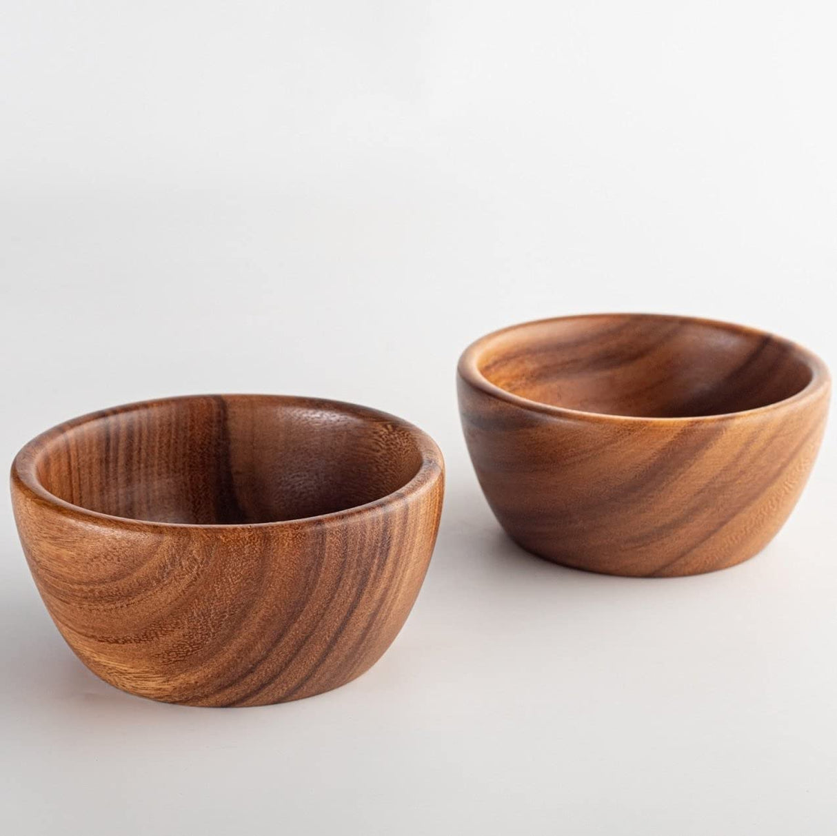 Acacia Wooden Salad Bowls (Set of 2): 6" x 3" Individual Wood Serving Bowls for Fruits, Cereal, or Soup - Handmade from a Single Organic Piece of SiamMandalay
