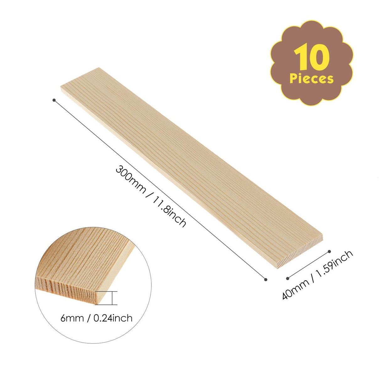misppro 10 Pieces Blank Natural Pine Wood Rectangle Boards Panels Wooden Pieces for Art Crafts - 30cm misppro