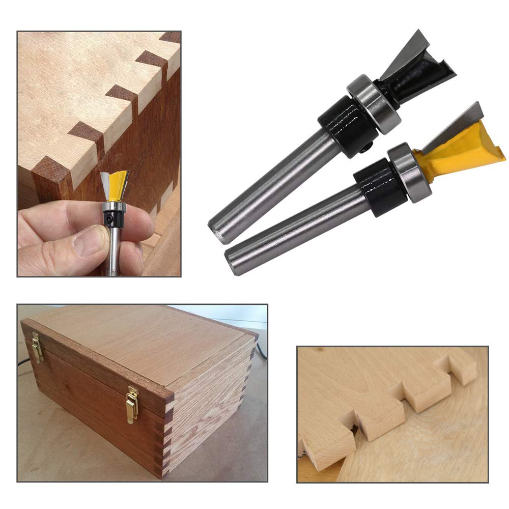 Yakamoz 2Pcs 1/4 Inch Shank Dovetail Joint Router Bits with Bearing Guide Dovetail Jig Bit for Furniture Building Cabinet Making Woodworking Cutter YAKAMOZ