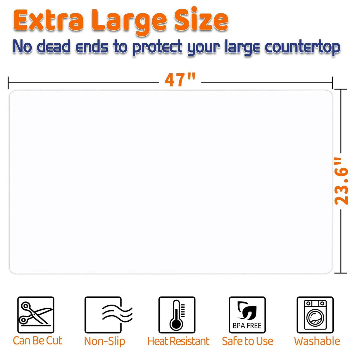 Warome Silicone Mat,47"x 23.6" Silicone Mats for Kitchen Counter, Waterproof Heat Resistant Mat, Extra Large Countertop Protector, Nonstick Baking Warome