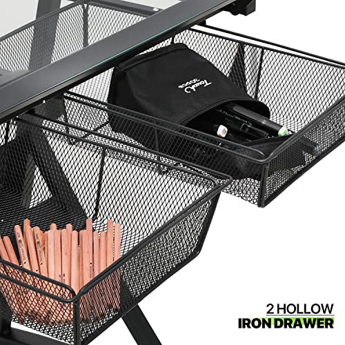 Magshion Drafting Table Desk Adjustable Height Artist Desk with Tilting Glass Tabletop and Sliding Wood Desktop, All-in-One Art Desk for Reading, Magshion