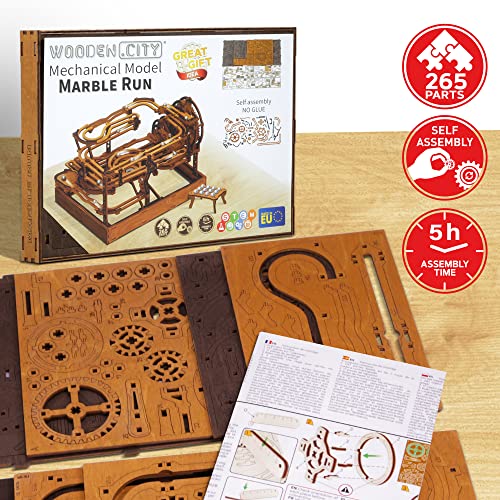 WOODEN.CITY Wooden Marble Run Kit - Marble Run Wood Model Kits to Build for Adults - Marble Run Wooden 3D Puzzles for Adults - Wood Marble Run 3D WOODEN.CITY