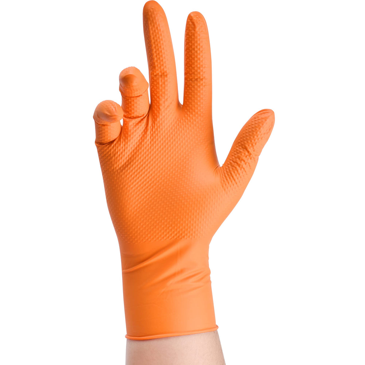 TITANflex Thor Grip Heavy Duty Industrial Orange Nitrile Gloves 8-mil Disposable Latex Free with Raised Diamond Texture Grip, Powder Free, Rubber TITANflex