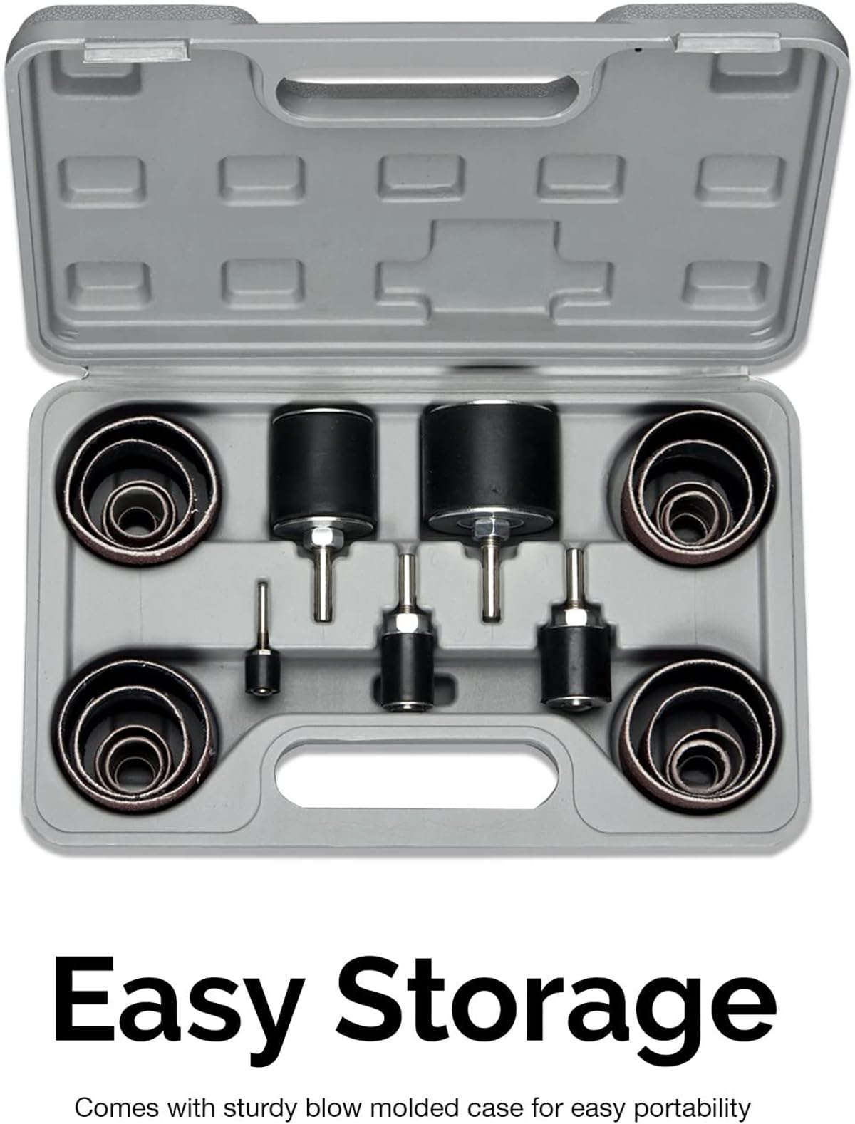 HILTEX 10342 Drum Sander Kit, 26 Pc Set, 1/8 & 1/4" Drive Spindle Sander for Woodworking, Spindle Sander Sleeves & 5 Rubber Sanding Drum for Drill, hiltex