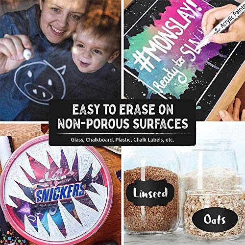 NAWOD Paint Pens White Black Acrylic Marker 6 Pack, Acrylic Permanent Marker, White Paint Pens for Rock Ceramic Wooden Leather Glass Painting Metal NAWOD