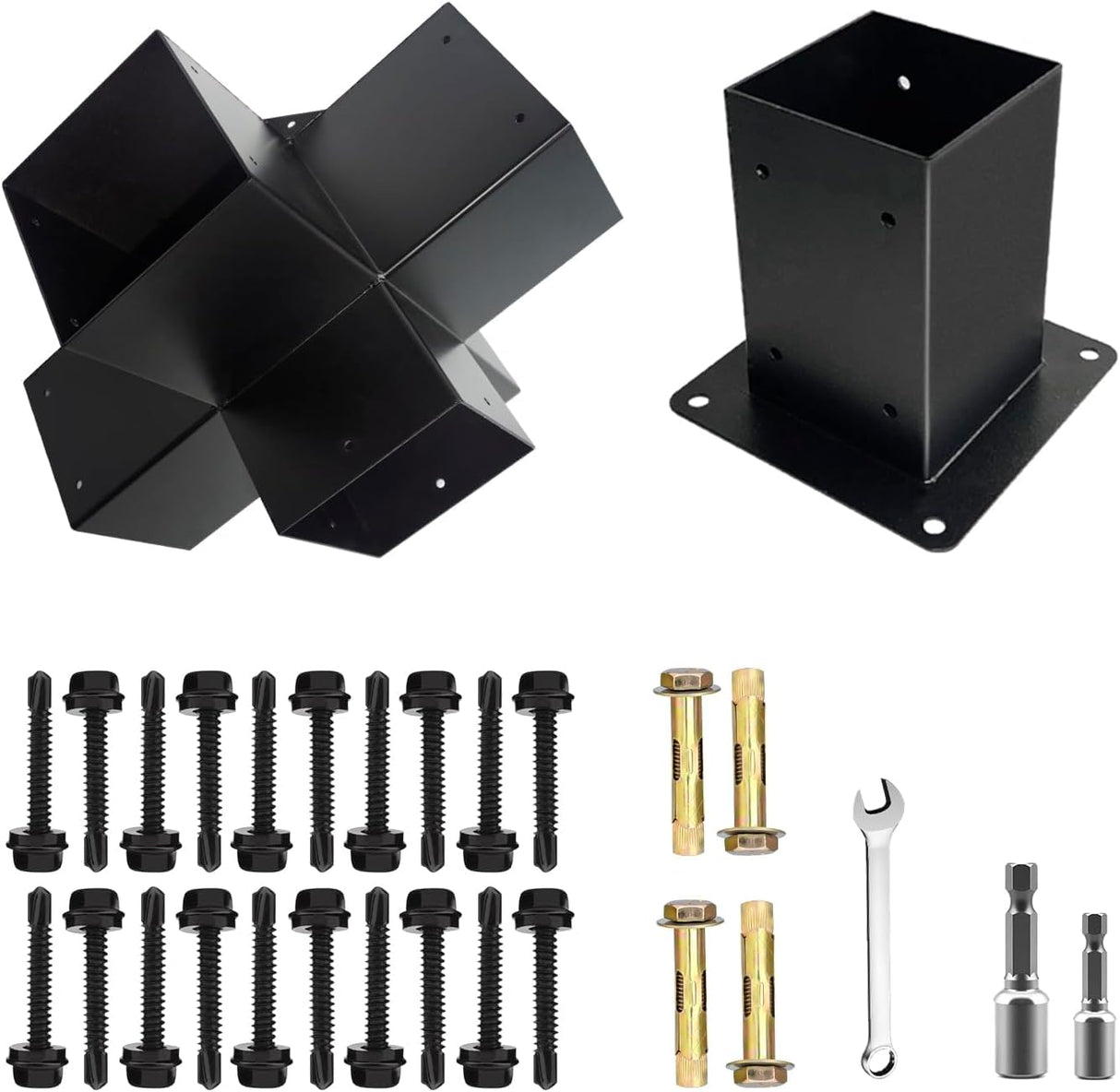 DEVALLEY 5-Way Right Corner Pergola Brackets Kit,Woodwork Brackets with Post Anchors for 4" x 4"(Actual:3.5"x3.5") Wood Beams for Patio DEVALLEY