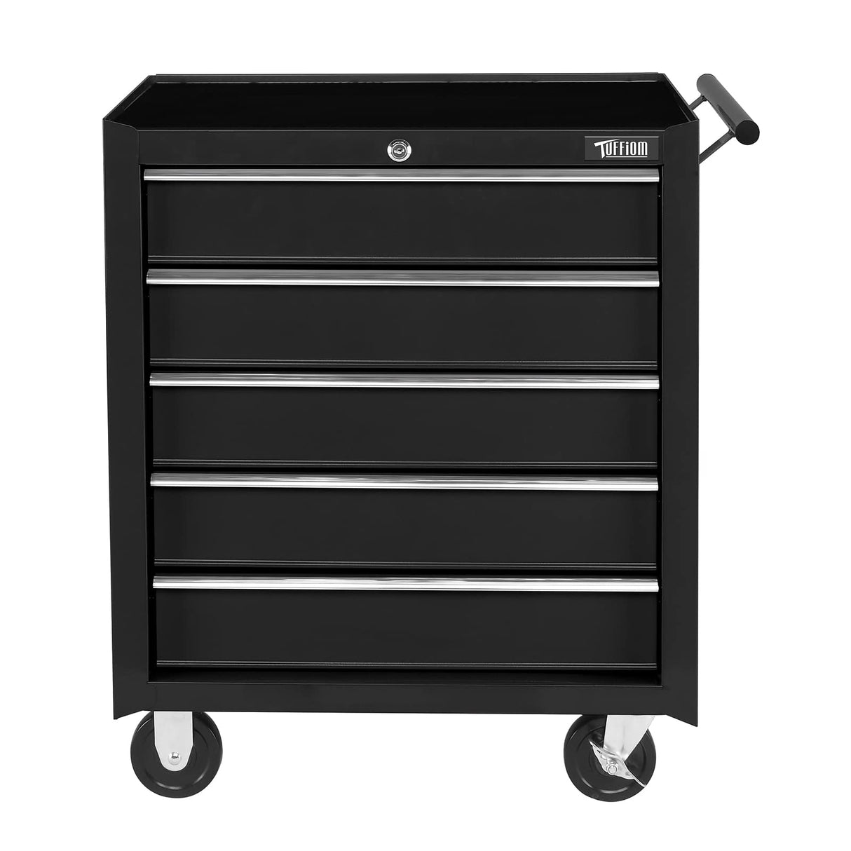 TUFFIOM 5-Drawer Rolling Tool Chest w/Lock & Key, Tool Storage Cabinet with Wheels, Top Cushion & Drawer Liners, Tool Organizer Box for Garage, TUFFIOM