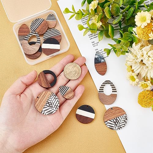 PH PandaHall 14PCS Resin Wood Earring Pendants, 7 Styles Walnut Vintage Earring Teardrop and Flat Round Statement Jewelry Resin Wood Earring Making PH PandaHall