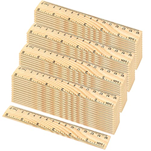 144 PCS 6 Inch 15 cm Wooden Rulers, 2 Scales Accurate Wood School Ruler Double Sided Wood Measuring Tool for Students, Crafts, Office, Home Uses MUKCHAP