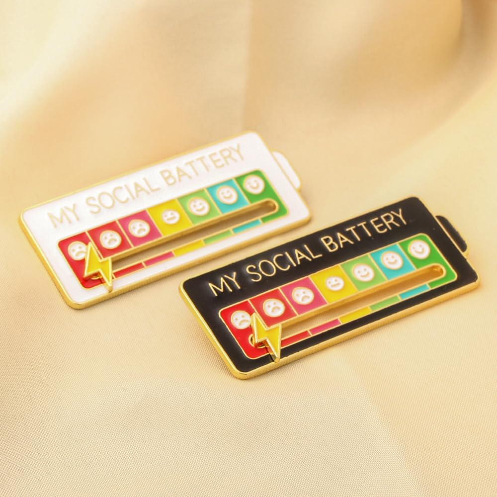 Social Battery Pin - My Social Battery Creative Lapel Pin, Fun Enamel Emotional Pin 7 Days A Week (1White+1Black) vizethru