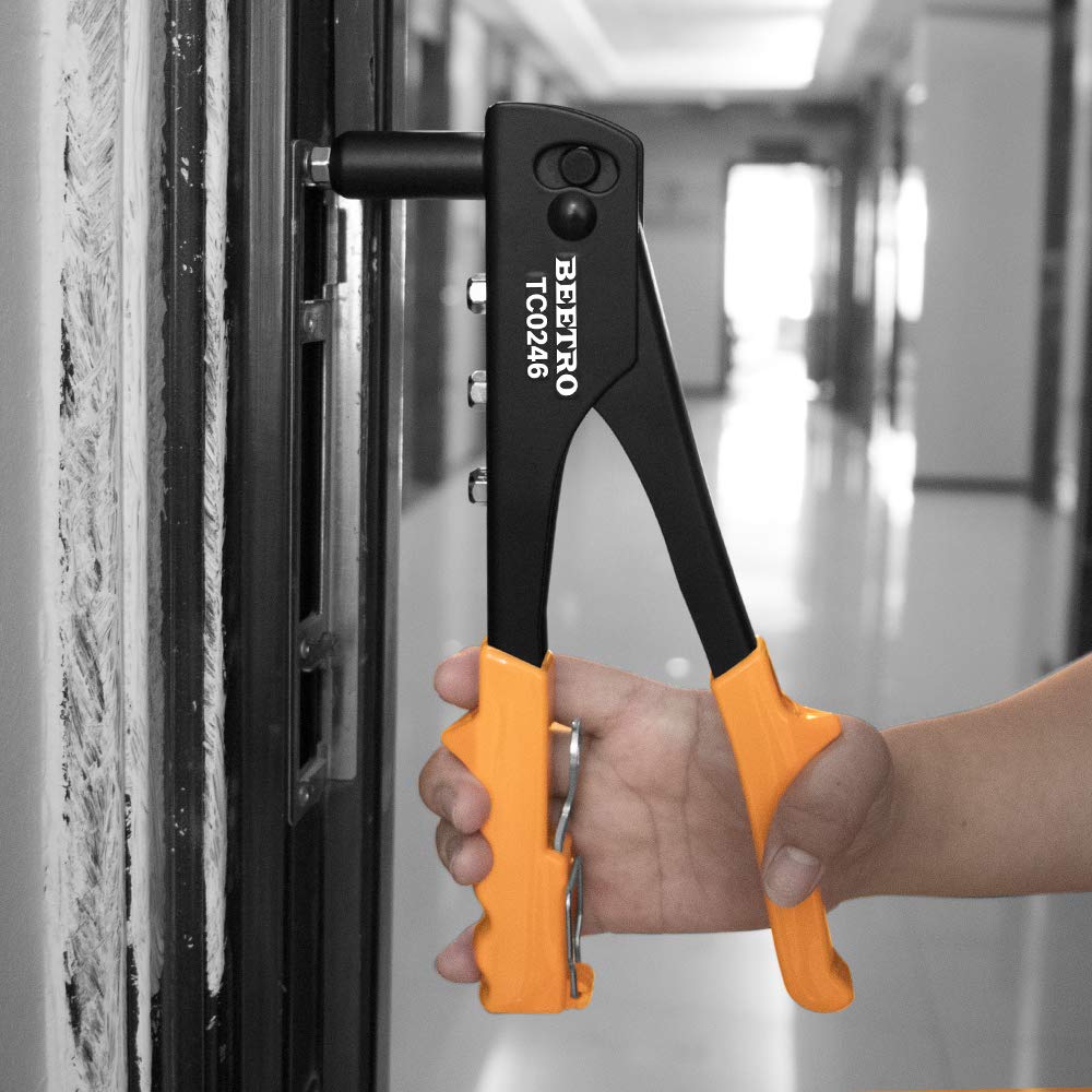 BEETRO Heavy Duty Hand Riveter, Rivet Gun, 3/32"-1/8"-5/32"-3/16", 4 Nosepieces Set Includes 100pcs Rivets, Durable and Suitable for Metal, Plastic BEETRO