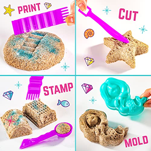 GirlZone Mermaid Treasures Play Sand Kit, 2lbs of Magic Sand for Kids Kit with Gems, Carry Case and More, Kids Toys for Playdates and Great Gift Idea GirlZone