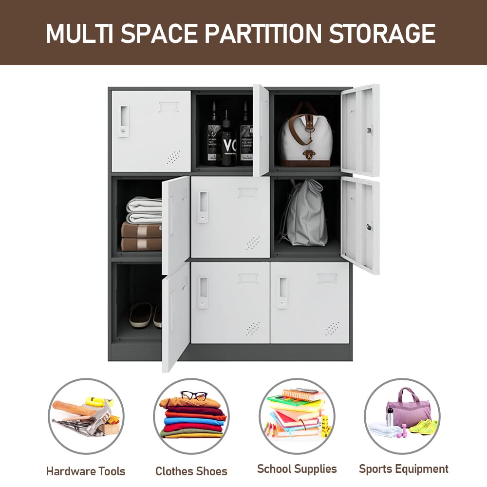 LINGZOE 9 Door Metal Storage Locker Cabinet for Employees,Steel Cabinet to Storage Toys, Shoes and Clothes,Locker Organizer for Gym Office Bedroom LINGZOE