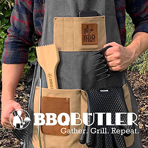 BBQ Butler Grill Apron - Adjustable Canvas Cooking Apron - XXL - Heavy Duty Smoker Apron - Grey BBQ Butler
