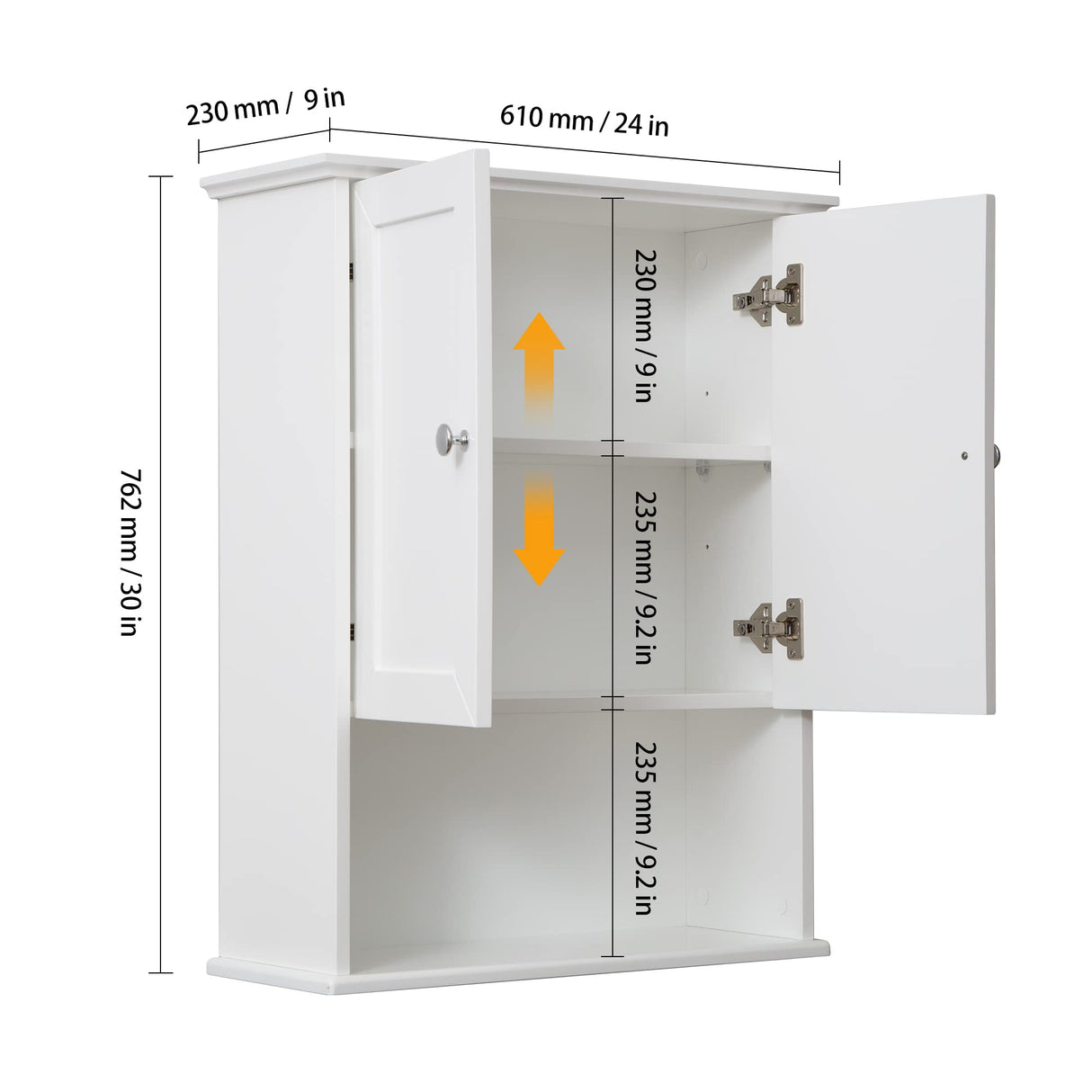 VANIRROR White Over-The-Toilet Storage Cabinet with Adjustable Shelves and Soft-Close Hinges VANIRROR
