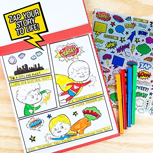 Made By Me Make Your Own Comic Book Storytelling Kit for Kids, 15-Page, Hardcover, How-to Draw Instructional Guide, Comic Inspired Stickers & Stamp, Made By Me