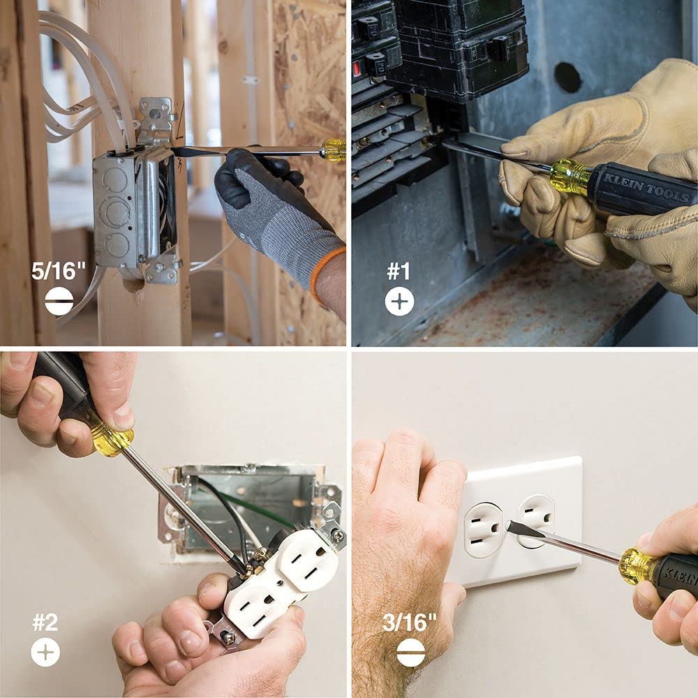 Klein Tools 85074 Screwdriver Set 6-Piece Includes 3 All-Purpose Flathead, 3 Phillips, Cushion Grip Comfort, Precision Machined Screwdrivers Klein Tools