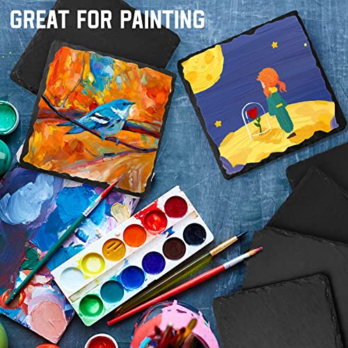 13 Pieces Slate Drink Coasters, GOH DODD 4 Inch Black Stone Coasters Cup Coaster Set for Home Decor and Laser Engraving, Square GOH DODD