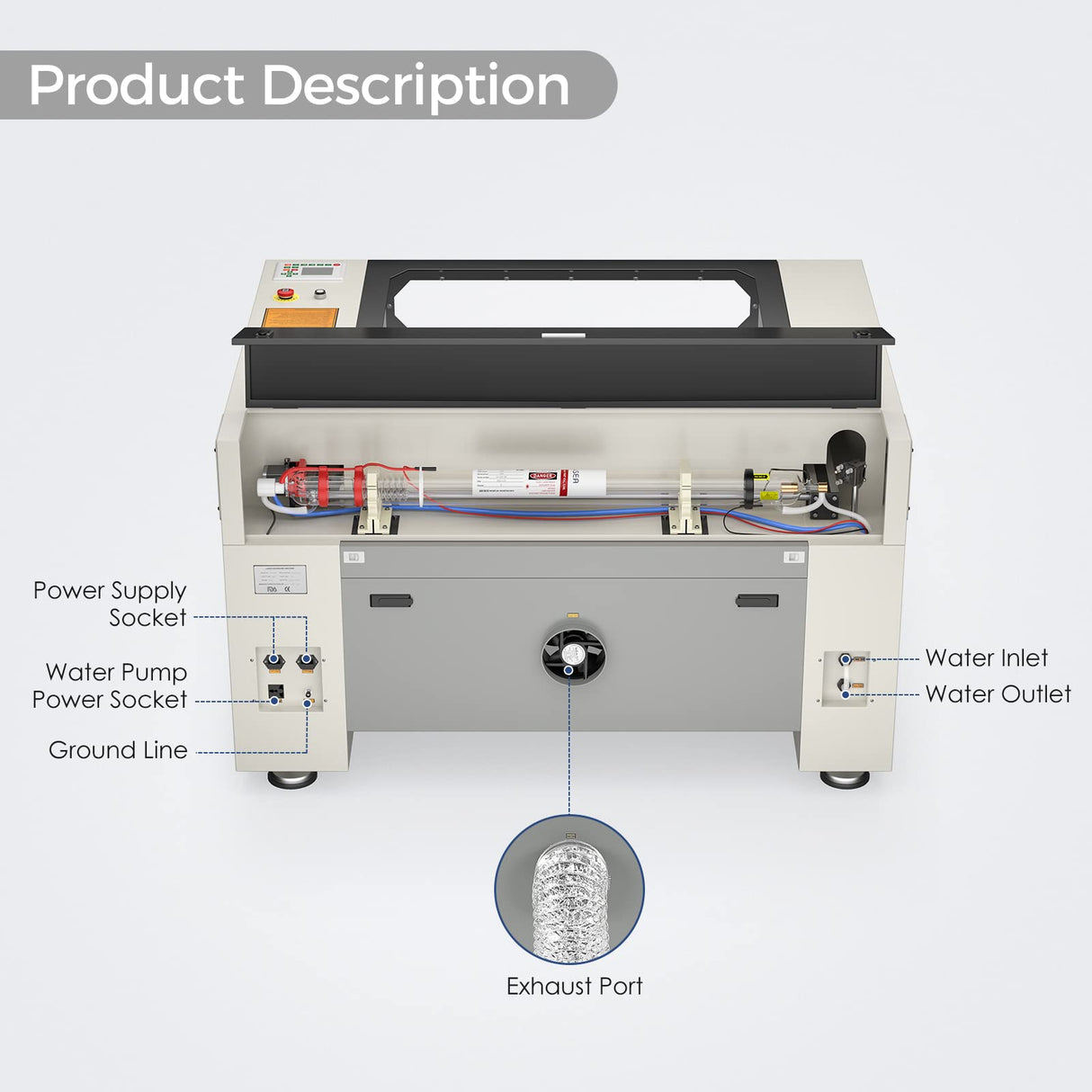 Monport Upgraded Fireproof Auto Focus 100W CO2 Laser Engraver & Cutter with Large Working Area (24" x 40"),with 6L CW-5200 Industrial Water Chiller Monport