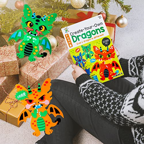 VKPI 4 Pieces EVA Foam Art Crafts Gift Kit, Creative Make Your Own Dragon, Cartoon Foam Paper Craft Projects for Kids Ages 4+ Toddler, Preschool VKPI
