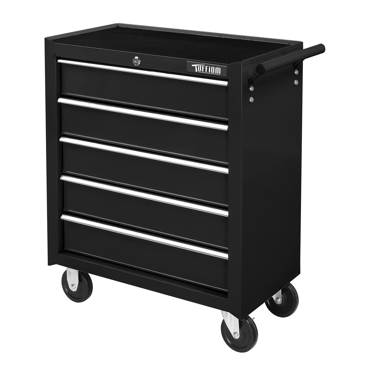 TUFFIOM 5-Drawer Rolling Tool Chest w/Lock & Key, Tool Storage Cabinet with Wheels, Top Cushion & Drawer Liners, Tool Organizer Box for Garage, TUFFIOM