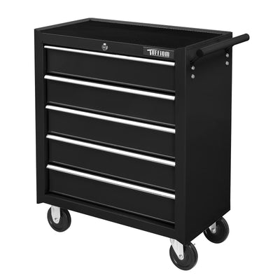 TUFFIOM 5-Drawer Rolling Tool Chest w/Lock & Key, Tool Storage Cabinet with Wheels, Top Cushion & Drawer Liners, Tool Organizer Box for Garage,