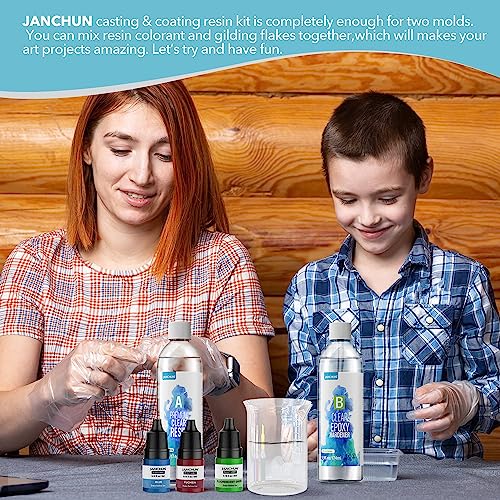 JANCHUN Epoxy Resin Kit Gift Box, Coating and Casting Coaster Molds for Resin Casting with Gold Flakes Color Pigments, Art Resin Premium Clear for JANCHUN