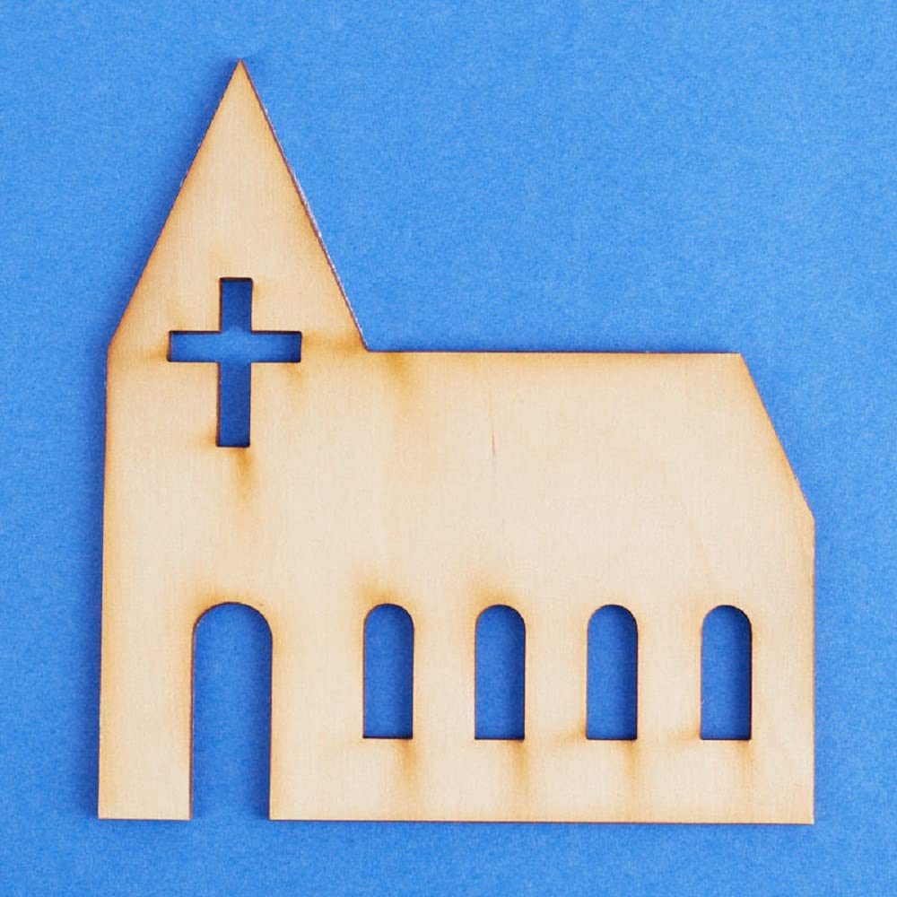 Pack of 12 Unfinished Wood Church Cutouts - Made in USA Wooden Shapes for Ornaments, Crafts, and DIY Projects Factory Direct Craft