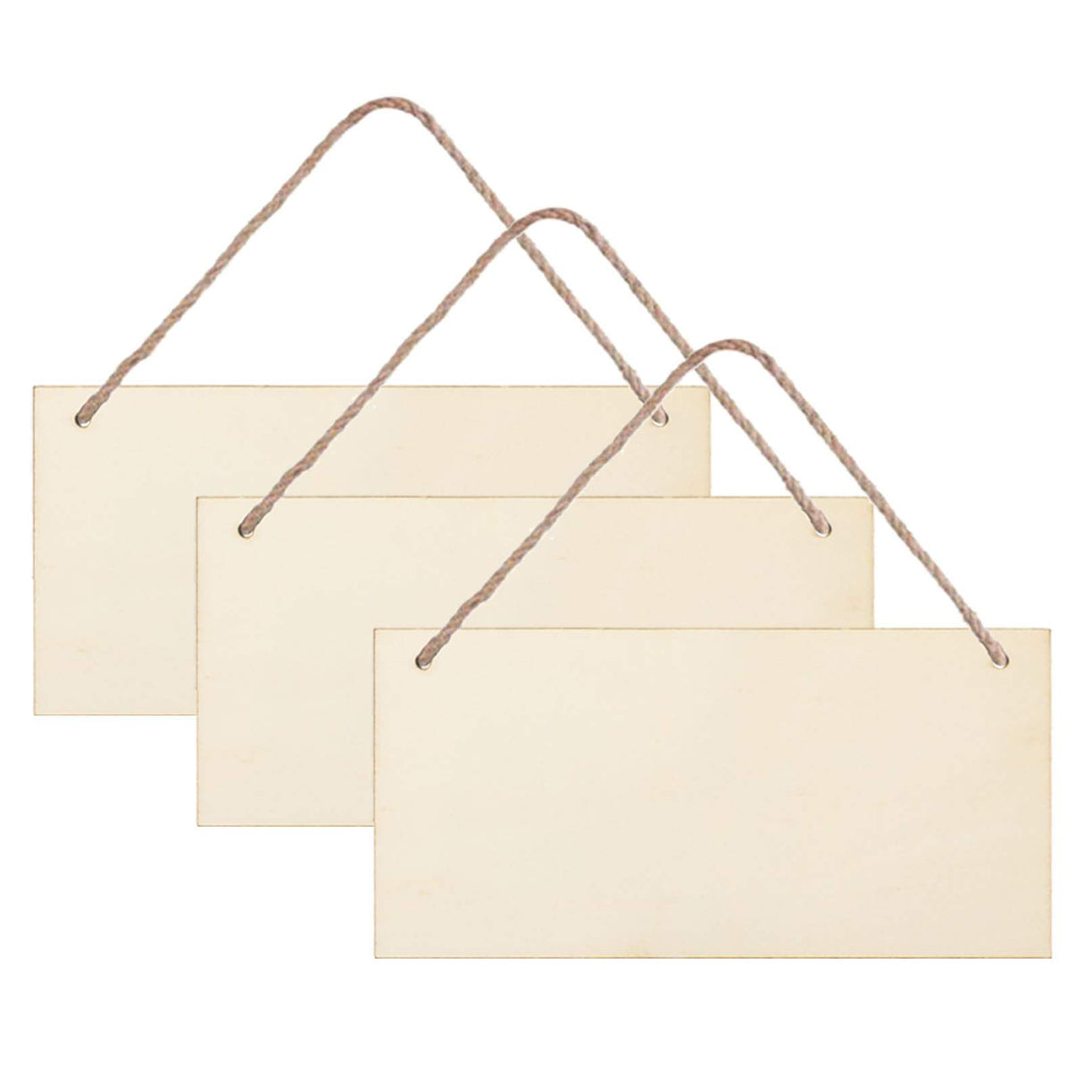 JANOU 3pcs Unfinished Wood Sign Blank Rectangle Hanging Wooden Plaque DIY Craft Project Wood Sign with Rope Door Wall Art Decorative, 6x12'' JANOU