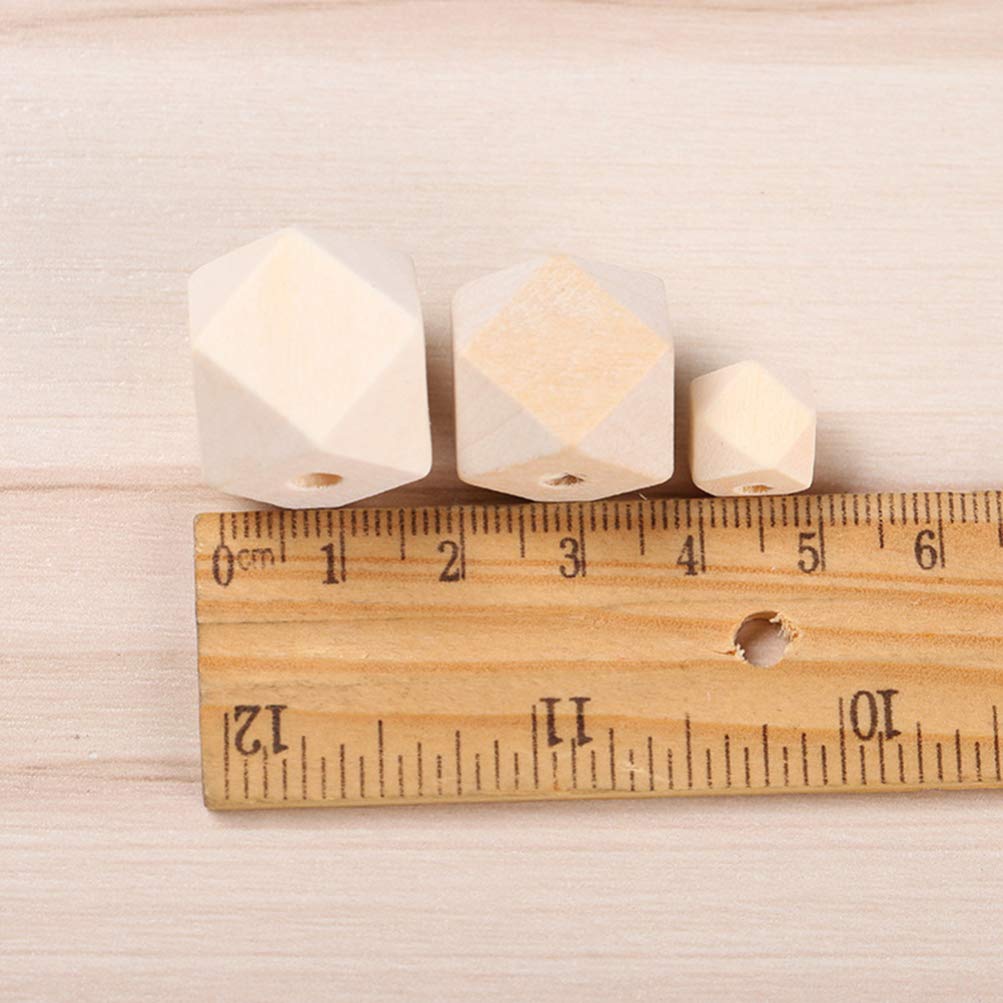 SUPVOX 100PCS Unpainted Faceted Geometric Wood Beads-12mm Natural Color Polygons Shape DIY Wooden Spacer Beads with Hole for Handmade Necklace SUPVOX