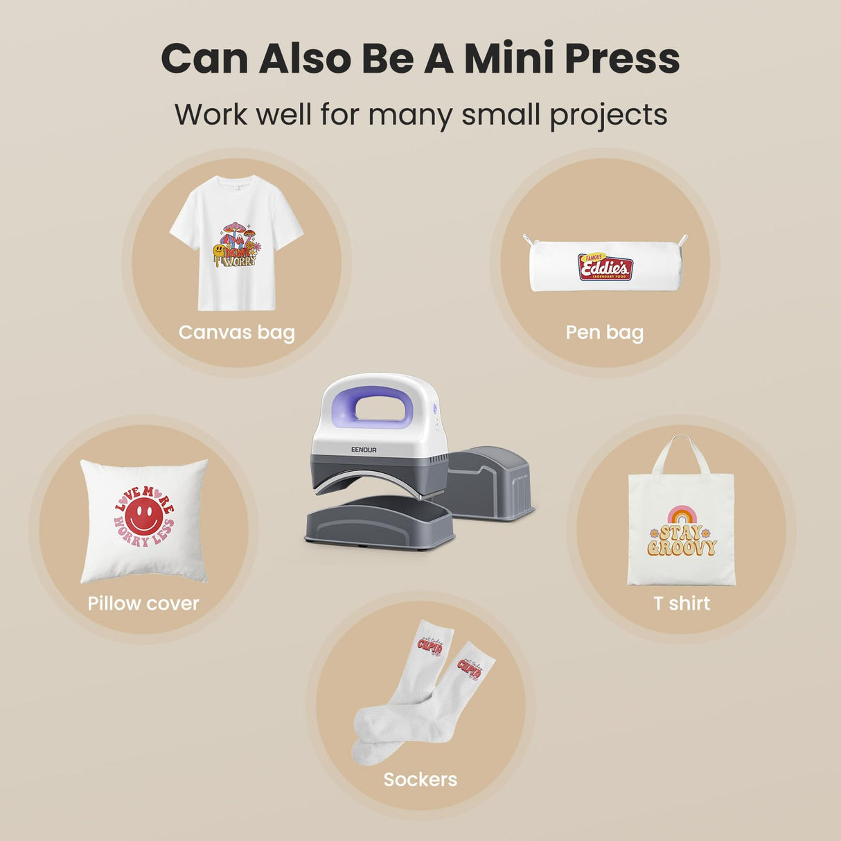 EENOUR Hat Press Machine, Mini Heat Press for Caps with 3 Heating Levels & Auto-Off, Handheld Cap Easy Press with 3"×5.5" Arched Heating Plate, 2 EENOUR