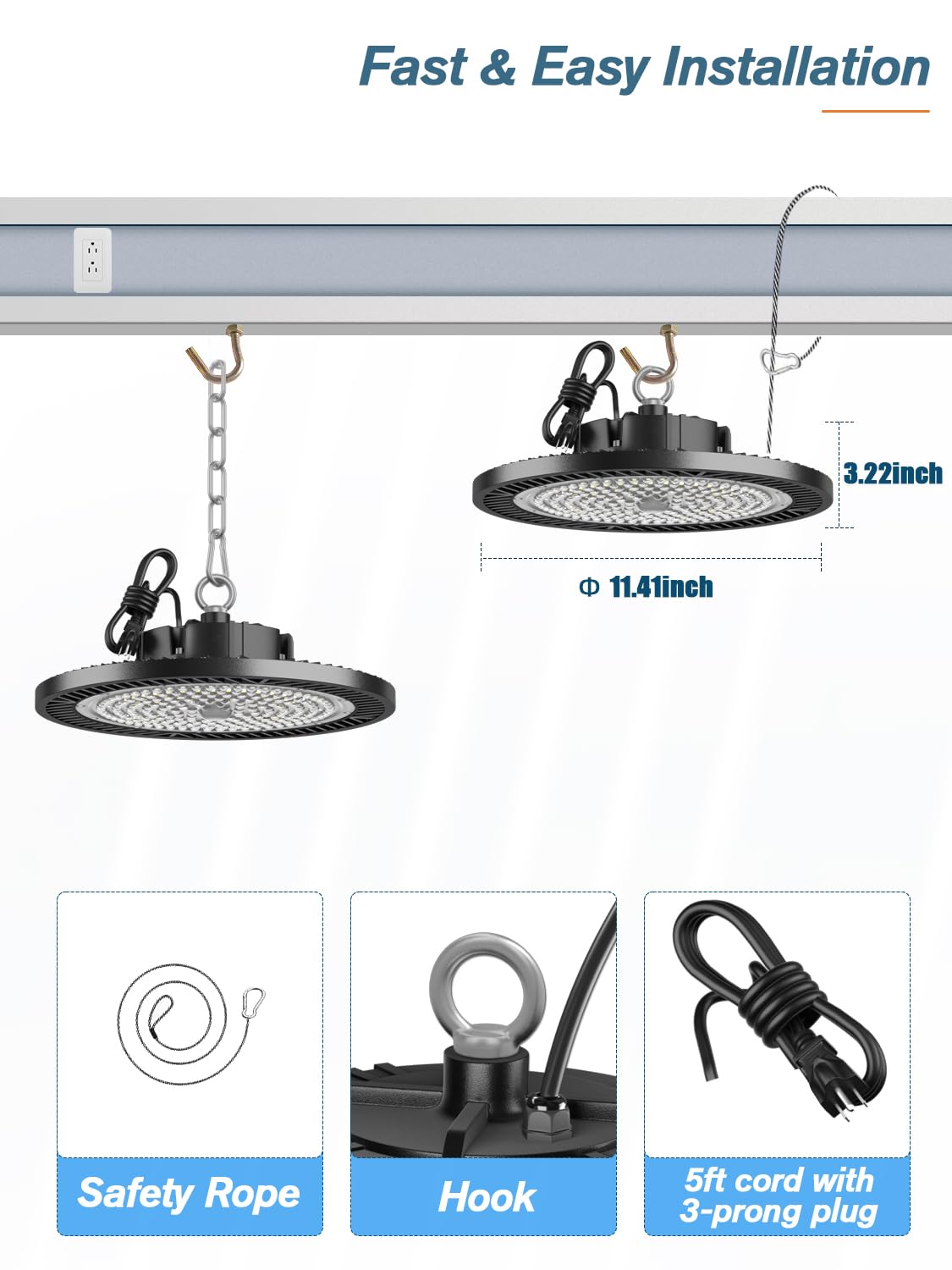 ELEKICO UFO Led High Bay Light Shop Lights 150W 21000Lm 5000K Daylight with Plug, UFO High Bay Lights for Garage Warehouse Workshop Factory Barn ELEKICO