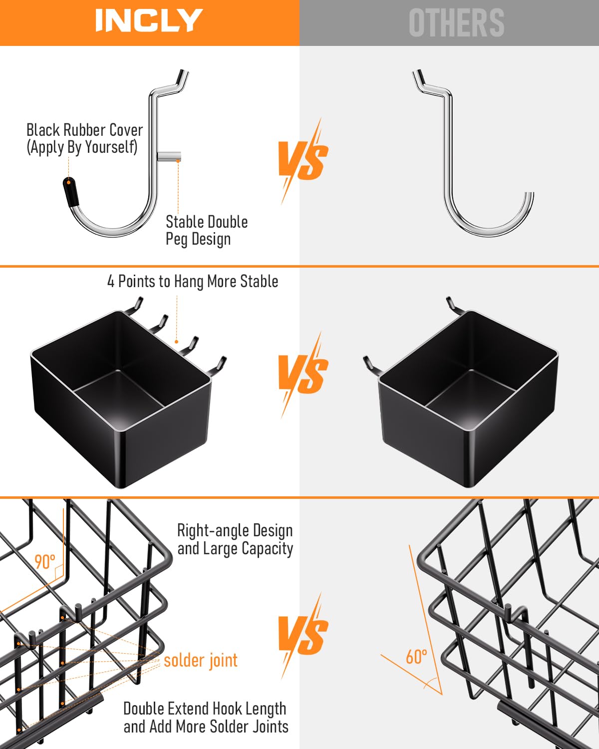 INCLY 238PCS Pegboard Accessories Organizer Kit, Peg Board Hooks Assortment with Peg Bins, Baskets, Paper Towel Holder for 1/8 and 1/4 inch Pegboard INCLY