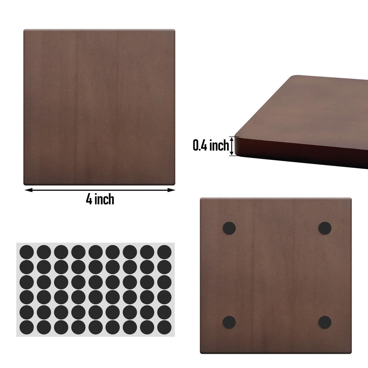 SIJDIEE 4 Inch Wood Drink Coasters, 12 Pack Square Bulk Wooden Coasters with Non-Slip Silicon Dot Stickers for Bar Kitchen Home Dinner Table Decor SIJDIEE