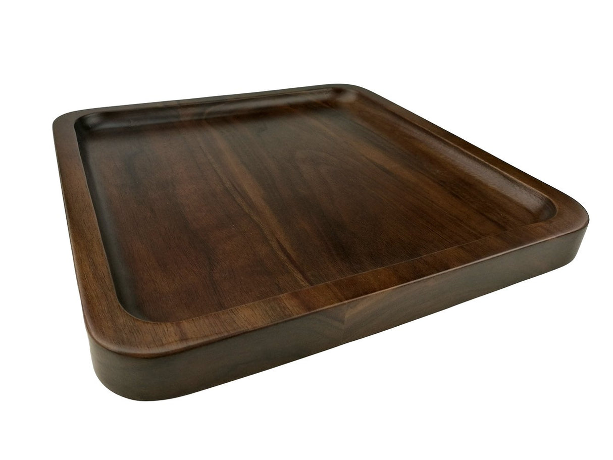 Rustic Walnut Wooden Tray Solid Wood Serving Tray Square Rectangle Platter Tea Tray Coffee Table Tray (Square Large (9 x 9 inch)) Winterworm