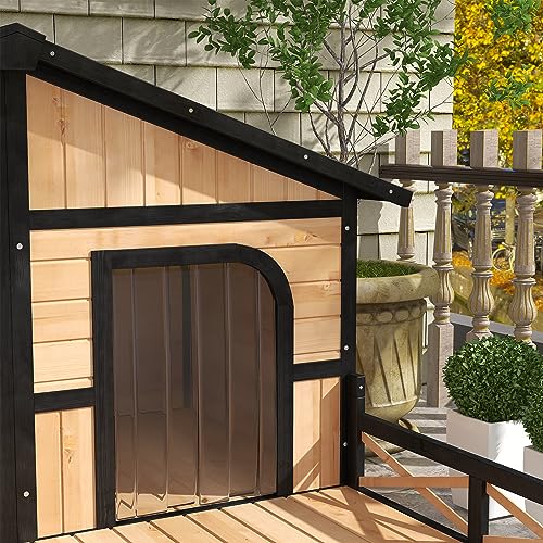 PawHut Wooden Large Dog House Outdoor Double XL Dog Kennel with Elevated Floor and Porch, Weatherproof Puppy Shelter for Small and Medium Breed Dogs, PawHut