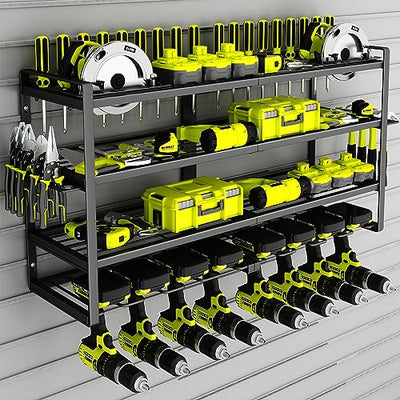 KAFAHOM Power Tool Organizer-8 Drill Holder Wall Mount,4 Layer Heavy Duty Metal Power Tool Storage Rack,Garage Tool Organizer and Storage with