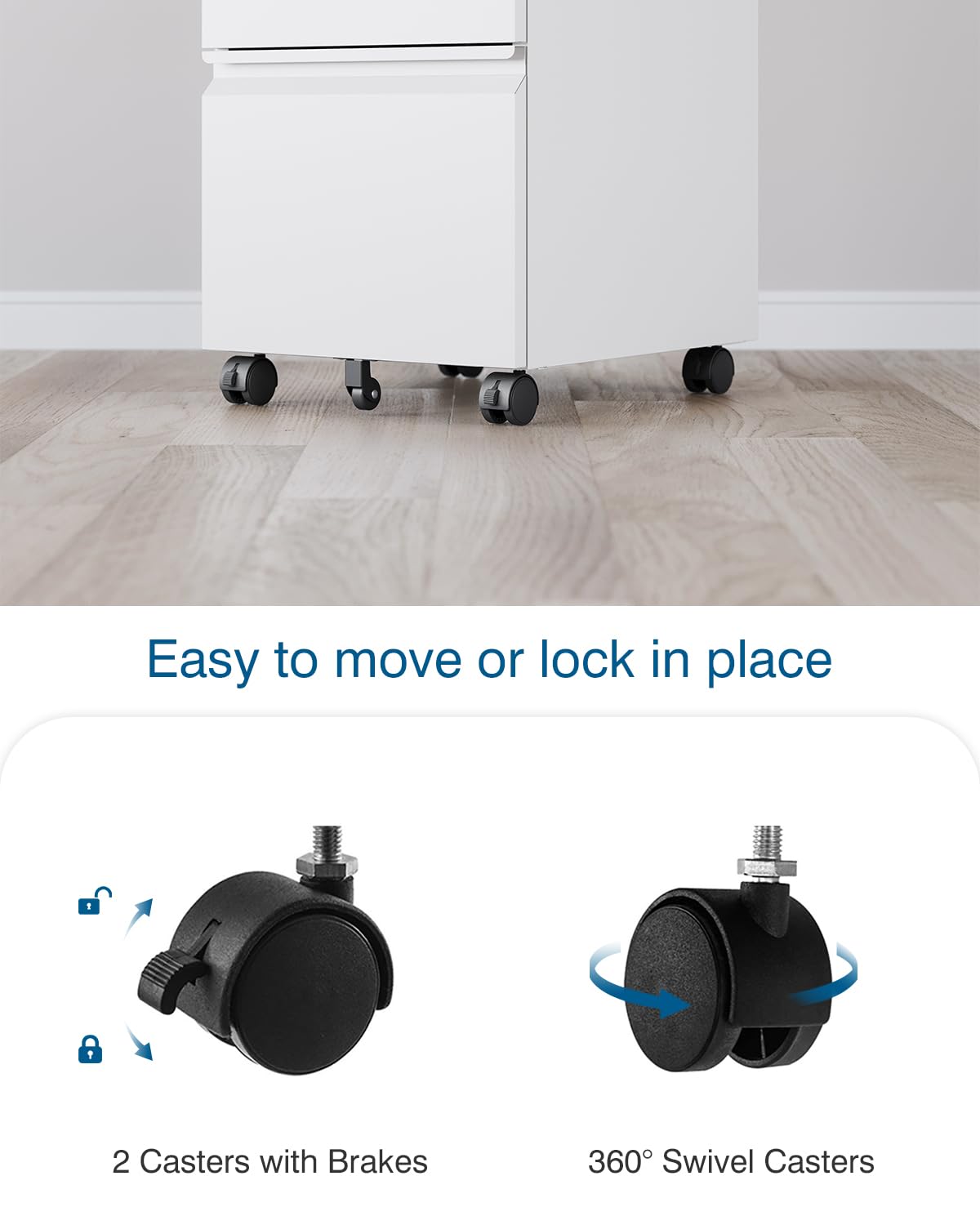 PEUKC 2 Drawer File Cabinet with Lock, Metal Under Desk Rolling Filing Cabinet fits Letter/Legal/A4 Size for Home Office, Mobile Filing Cabinet, PEUKC