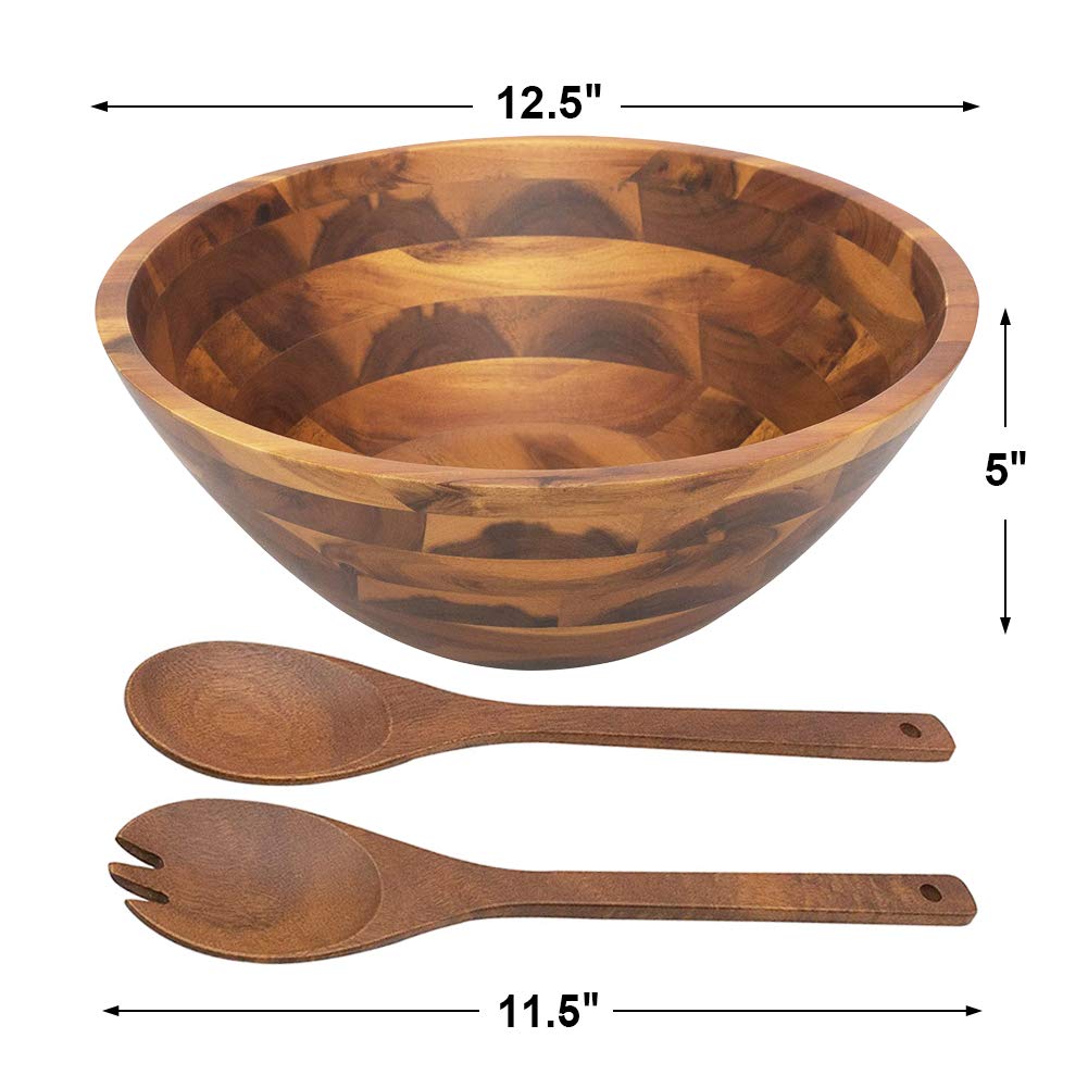 AIDEA Salad Bowls, Wooden Salad Bowls Set, Large Acacia Wood Serving Bowl for Fruits, Salad, 12.5" Big Salad Bowl with Serving Utensils AIDEA